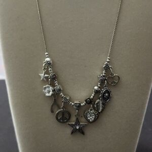 Aeropostale Dainty Charm Necklace Peace Star Heart Wishbone Silvertone Boho